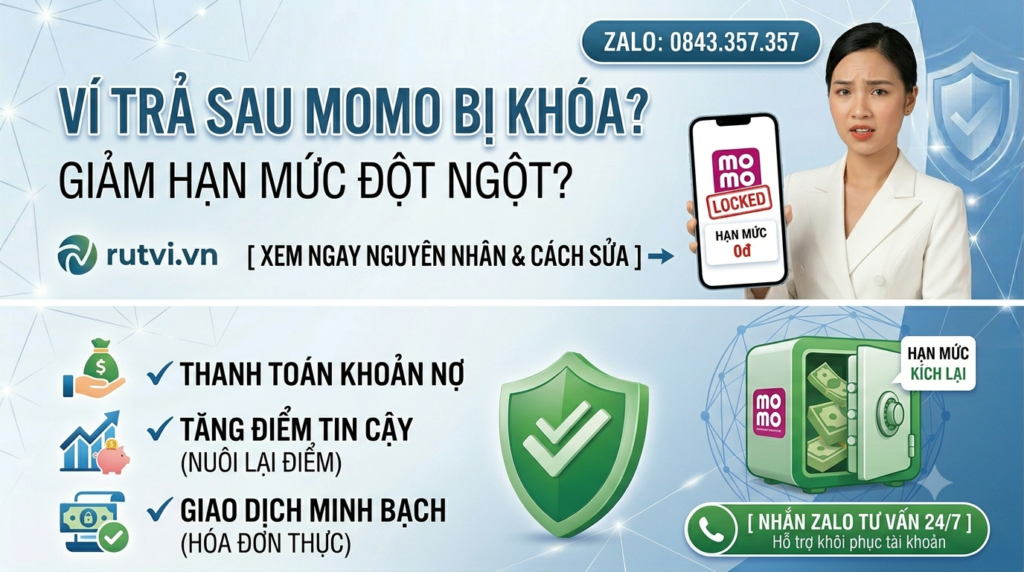 Tài khoản ví trả sau MoMo bị khóa hoặc giảm hạn mức đột ngột? Tìm hiểu ngay 4 nguyên nhân cốt lõi và cách khắc phục từ chuyên gia tài chính tại Rutvi.vn