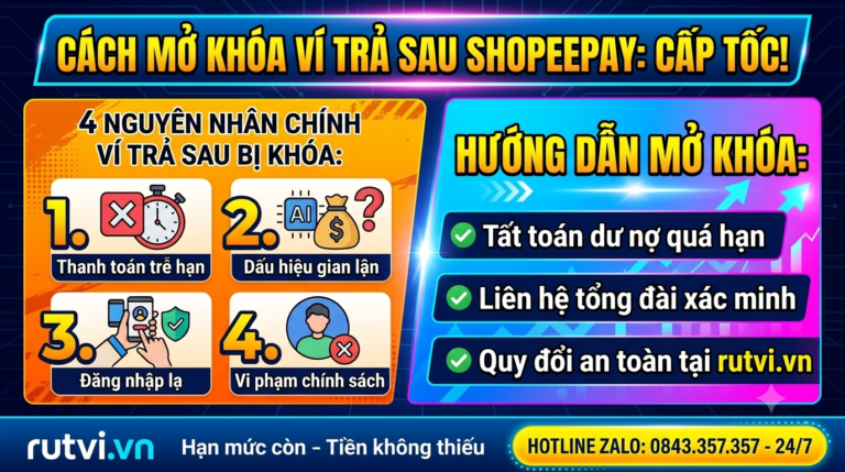 Ví trả sau ShopeePay bị khóa/tạm khóa không rõ lý do? Khám phá ngay 4 nguyên nhân phổ biến và hướng dẫn cách mở khóa tài khoản an toàn từ Rutvi.vn.